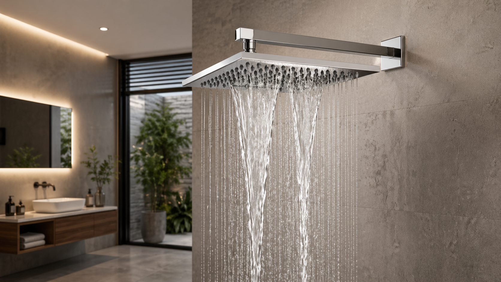 Square rain shower head with handheld option